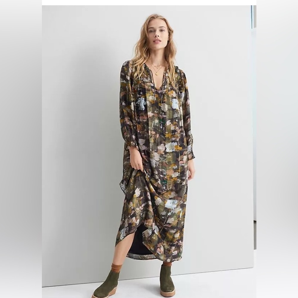 Anthropologie Blair Metallic Gold Shimmer Maxi Dress 
Size 1x